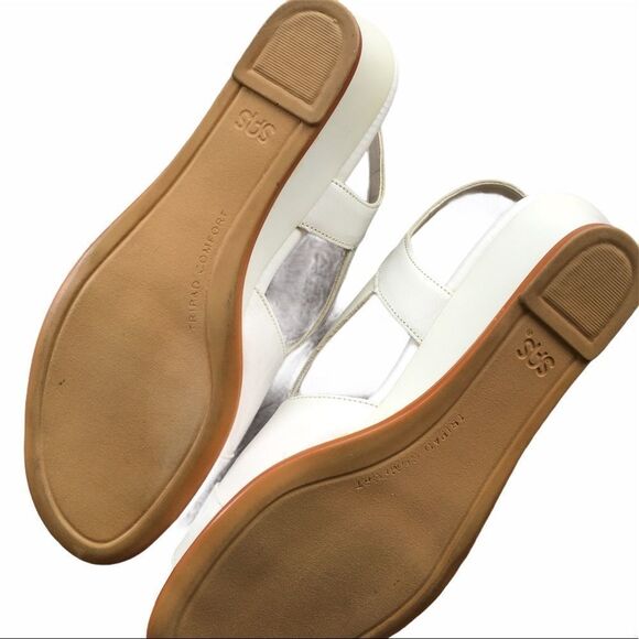 SAS Cross Strap Leather Wedge Sandals White 7.5 - Picture 5 of 8